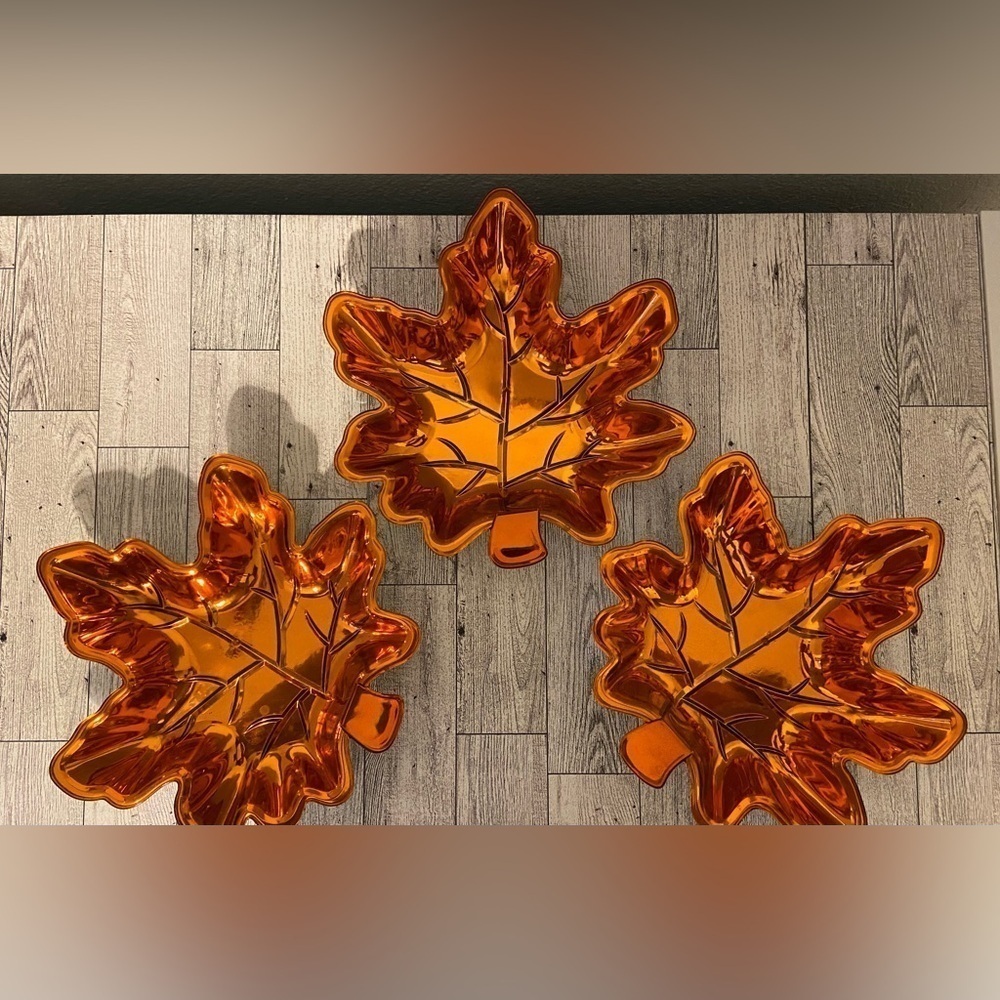 Orange Fall Color Maple Leaf Metallic dish set of 3